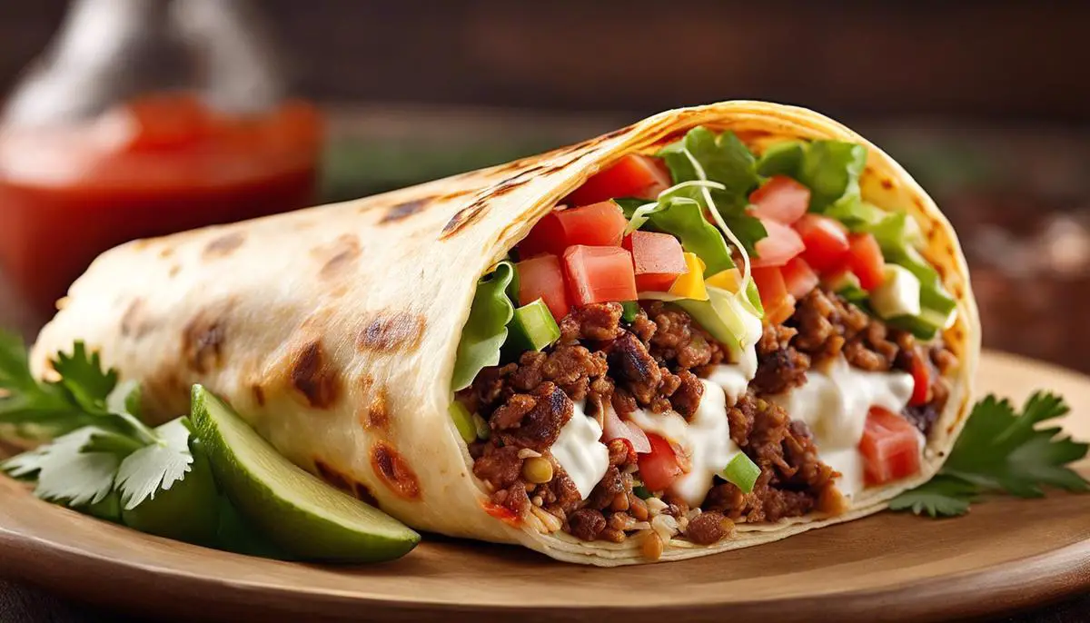 A visually appealing image of a well-wrapped burrito with all the fillings enclosed