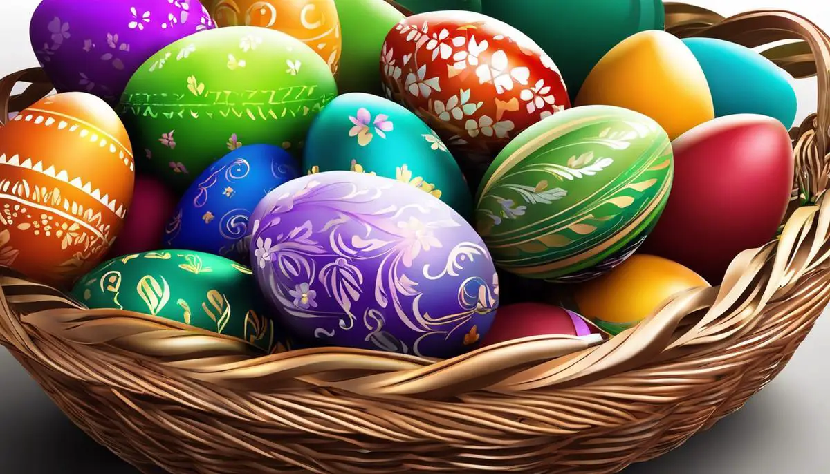 Illustration of colorful Easter eggs in a basket