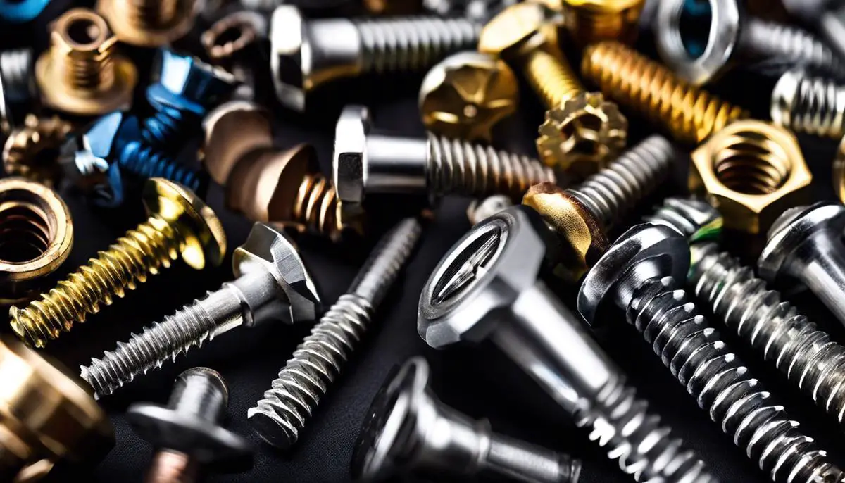 A close-up image of different types of screws, showcasing the diversity in screw design.
